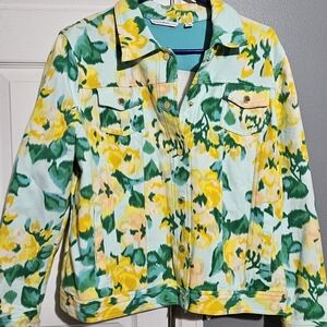 Isaac Mizrahi LIVE! Turquoise Top with Yellow and Green Floral Trim